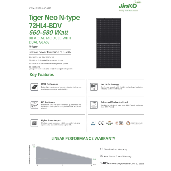 Pin Jinko 580W - Jinko Tiger NEO 580W